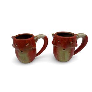 Abbott Mr Fox Ceramic Mug Set Fox Shaped Handle Red & Beige